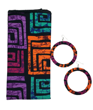 The "Alani" Purple, Pink, Orange, Turquois, Black African Print Head Wrap or Set