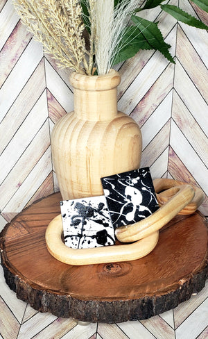 "Square Biz" Hand Painted Black and White Mix Match Earrings