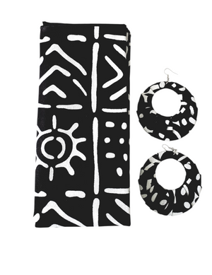 The "Kabila" Black and White Tribal Print Head Wrap or Set
