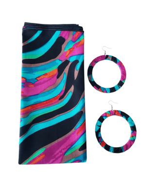 The "Sirena" Black, Pink, Magenta, Blue, Orange African Print Head Wrap or Set