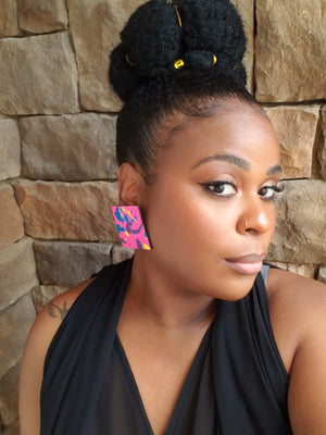 "Square Biz" Hand Painted Pink, Purple, Blue, Yellow Earrings