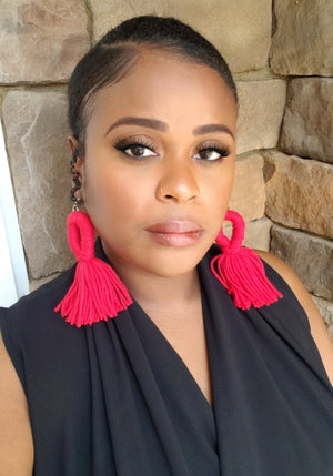 Red Looped Yarn Tassel Earrings