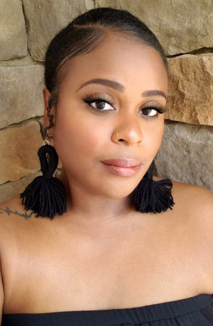 Black Looped Yarn Tassel Earrings