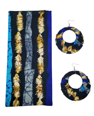 The "Bahari" Blue, Black, Beige, Grey Ankara Head Wrap or Set