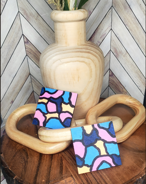 "Square Biz" Handpainted Blue Multicolored Earrings