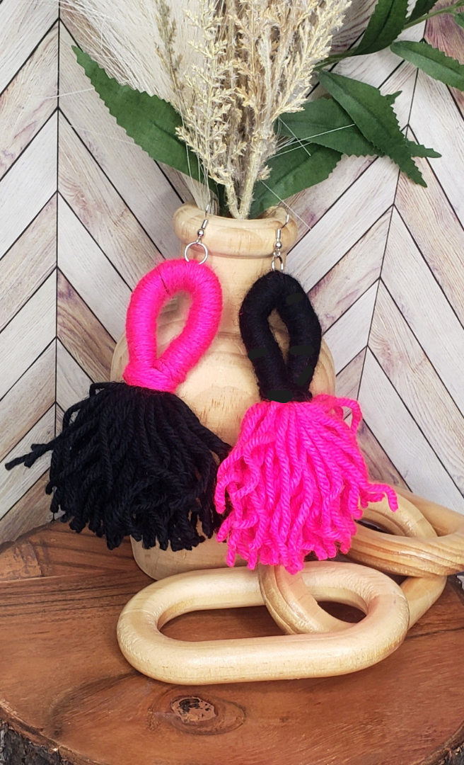 Pink And Black Dual Tone Looped Yarn Tassel Earrings – Styled By ...