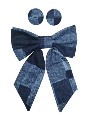 Denim Patchwork Bowtie Set