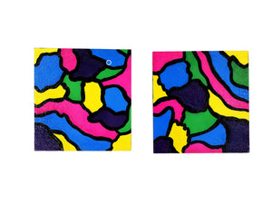 "Square Biz" Handpainted Multicolored Earrings