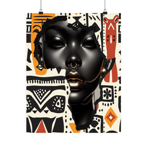 Afrocentric Tribal Print with Black Woman in Gold Accents