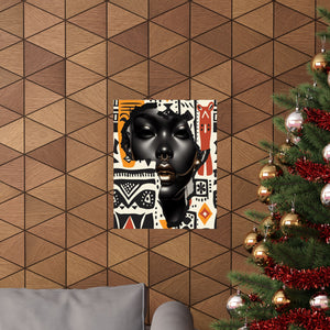 Afrocentric Tribal Print with Black Woman in Gold Accents