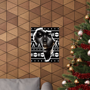 Black and White Afrocentric Art Print with Black Woman in Gold Accents