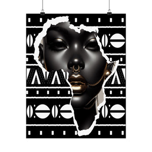 Black and White Afrocentric Art Print with Black Woman in Gold Accents