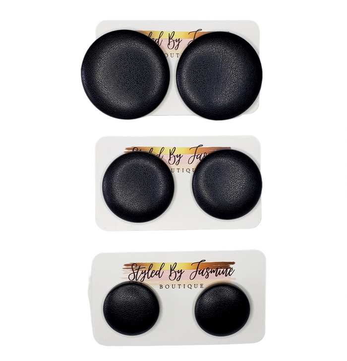 Black Leather Button Earrings