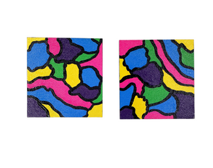 "Square Biz" Handpainted Multicolored Earrings