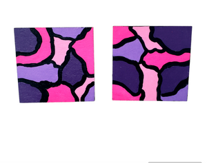"Square Biz" Handpainted Pink & Purple Earrings