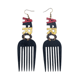 Red Leopard Afro Pick Hand Painted Earrings