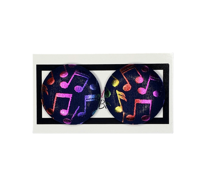 Music Notes" Metallic Button Earrings