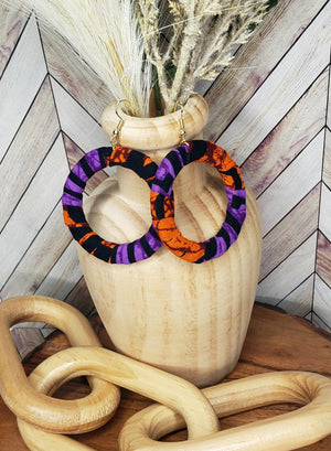 The "Alani" Purple, Pink, Orange, Blue African Print Hoop Earrings