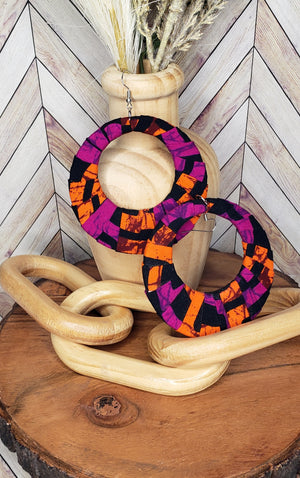 The "Alani" Purple, Pink, Orange, Blue African Print Hoop Earrings