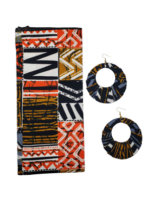 The "Deena" Red, Black, White, Brown, Grey African Print Head Wrap or Set