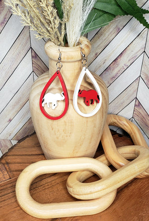Hand Painted Red and White Elephant Tear Drop Earrings