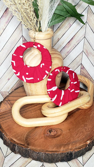 The "Pia" Red and White African Print Hoop Earrings