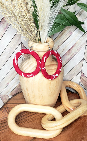 The "Pia" Red and White African Print Hoop Earrings
