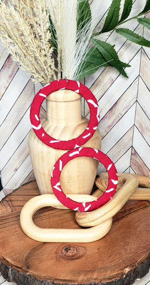 The "Pia" Red and White African Print Hoop Earrings