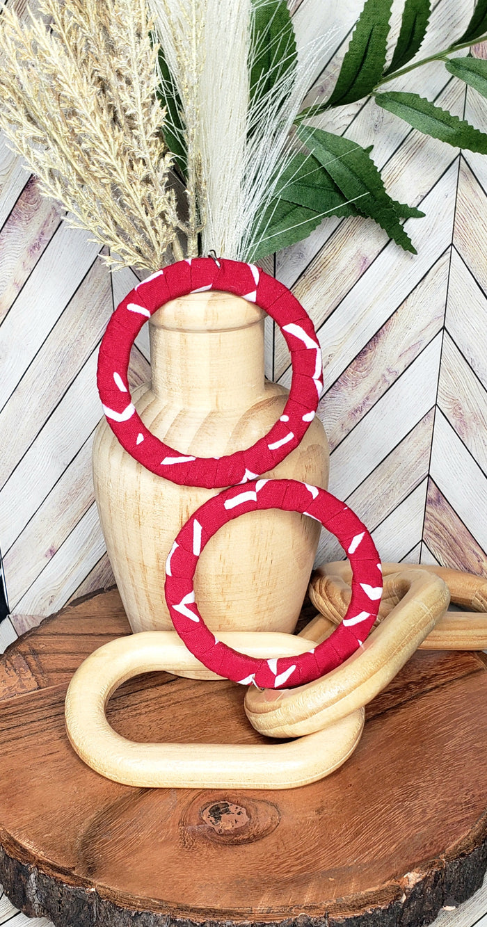The "Pia" Red and White African Print Hoop Earrings
