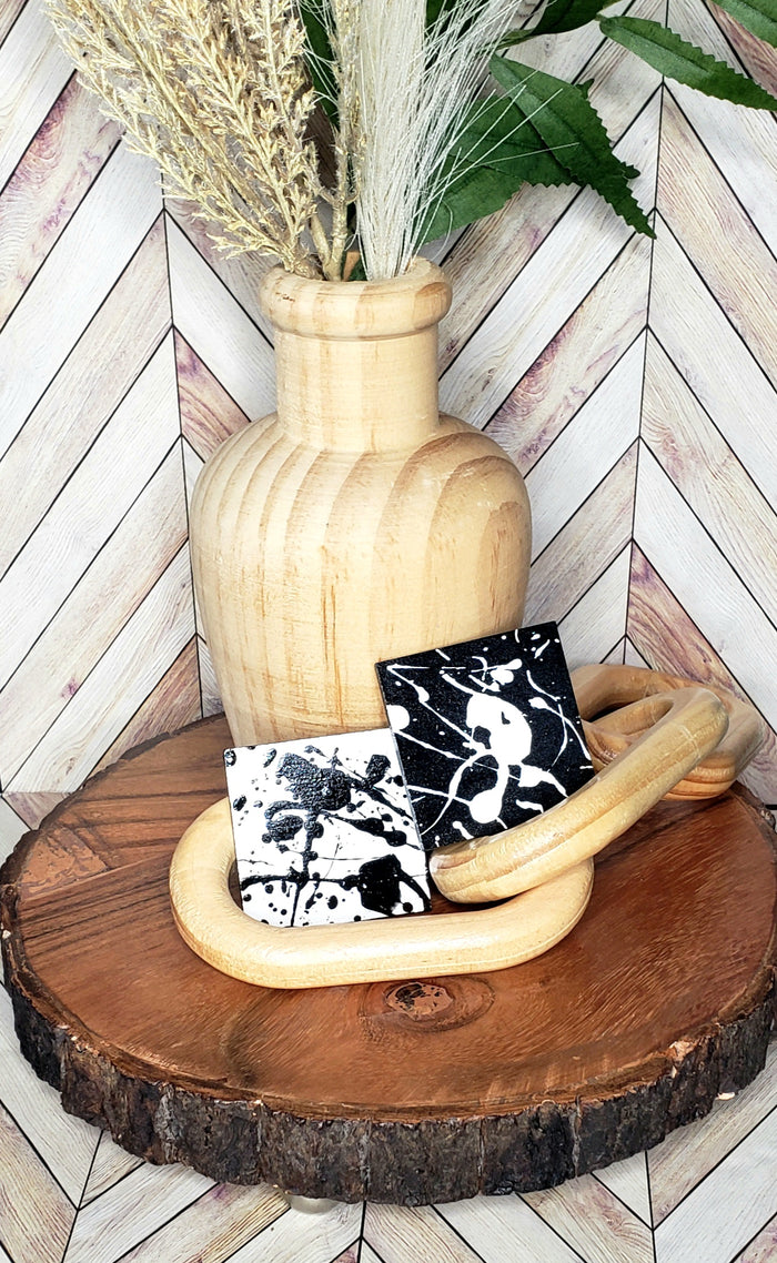 "Square Biz" Hand Painted Black and White Mix Match Earrings