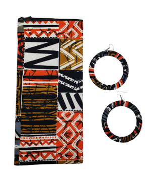 The "Deena" Red, Black, White, Brown, Grey African Print Head Wrap or Set