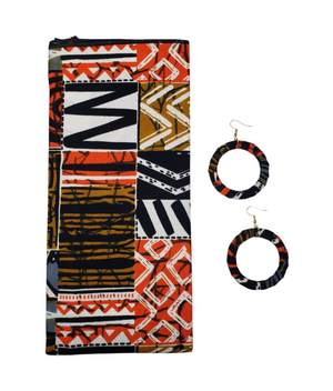 The "Deena" Red, Black, White, Brown, Grey African Print Head Wrap or Set