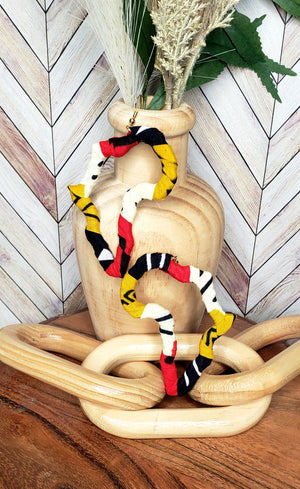 "Junea" Africa Shaped Fabric Wrapped Hoop Earrings