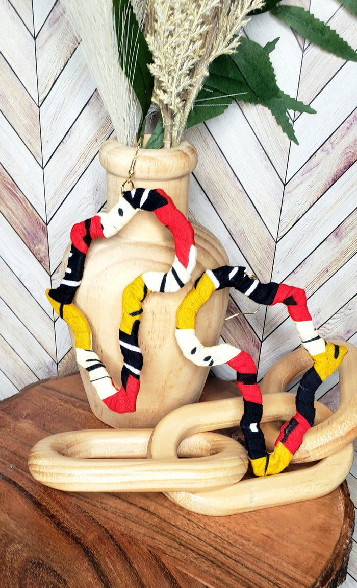 "Junea" Africa Shaped Fabric Wrapped Hoop Earrings