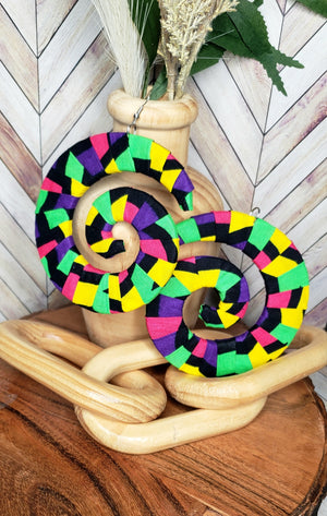 Rainbow African Print Spiral Hoop Earrings