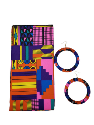 Neon Pink Kente Head Wrap or Set
