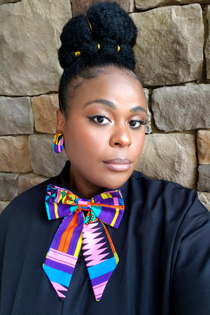The "Royal" Multi-Color Kente Bowtie and Button Earrings Set