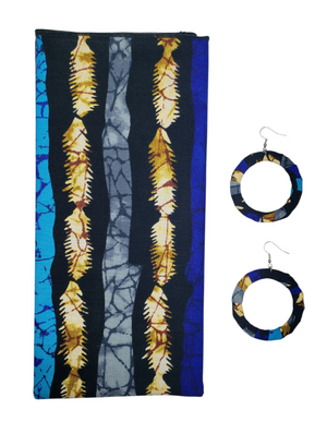 The "Bahari" Blue, Black, Beige, Grey Ankara Head Wrap or Set