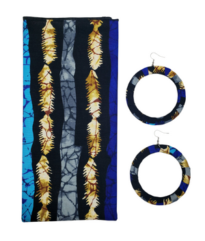 The "Bahari" Blue, Black, Beige, Grey Ankara Head Wrap or Set