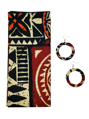 The "Tribe" Black, Cream, Maroon, and Orange Tribal Print Head Wrap or Set