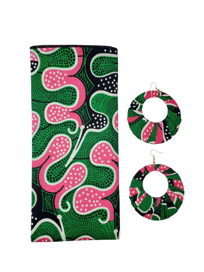 The "Pretty Girl" Pink, Green, Black, White Floral Print Head Wrap or Set