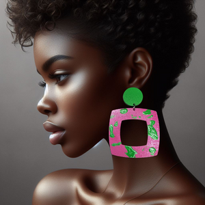 Pink and Green Mismatched Splatter Paint Hand painted Dangle Earrings
