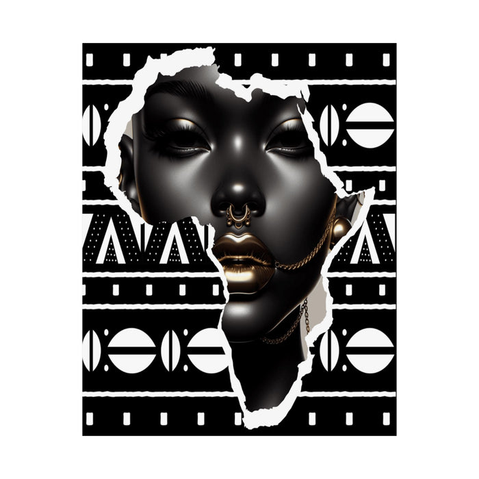 Black and White Afrocentric Art Print with Black Woman in Gold Accents