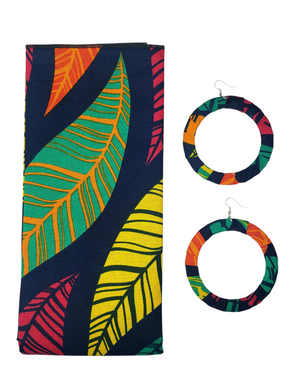 The "Ancestral Bloom" Afrocentric Head Wrap and Hoop Earrings Set