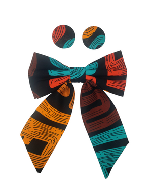 "Ancestral Code" Afrocentric Women's Bowtie and Button Earrings Set