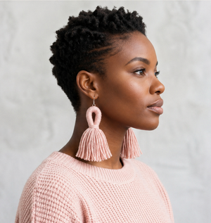 Blush Pink Looped Yarn Tassel Earrings