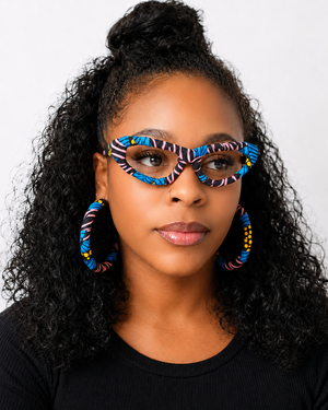 Pink, Blue, Gold, Navy African Print Eyeglass Frames & Hoops Set