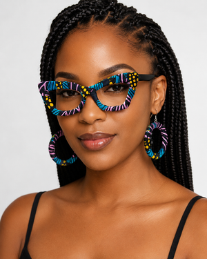 Pink, Blue, Gold, Navy African Print Eyeglass Frames & Hoops Set