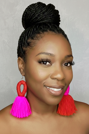 "Sassy Valentine" Pink and Red Dual Tone Looped Yarn Tassel Earrings