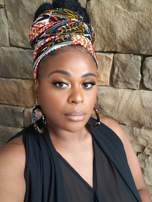 The "Deena" Red, Black, White, Brown, Grey African Print Head Wrap or Set